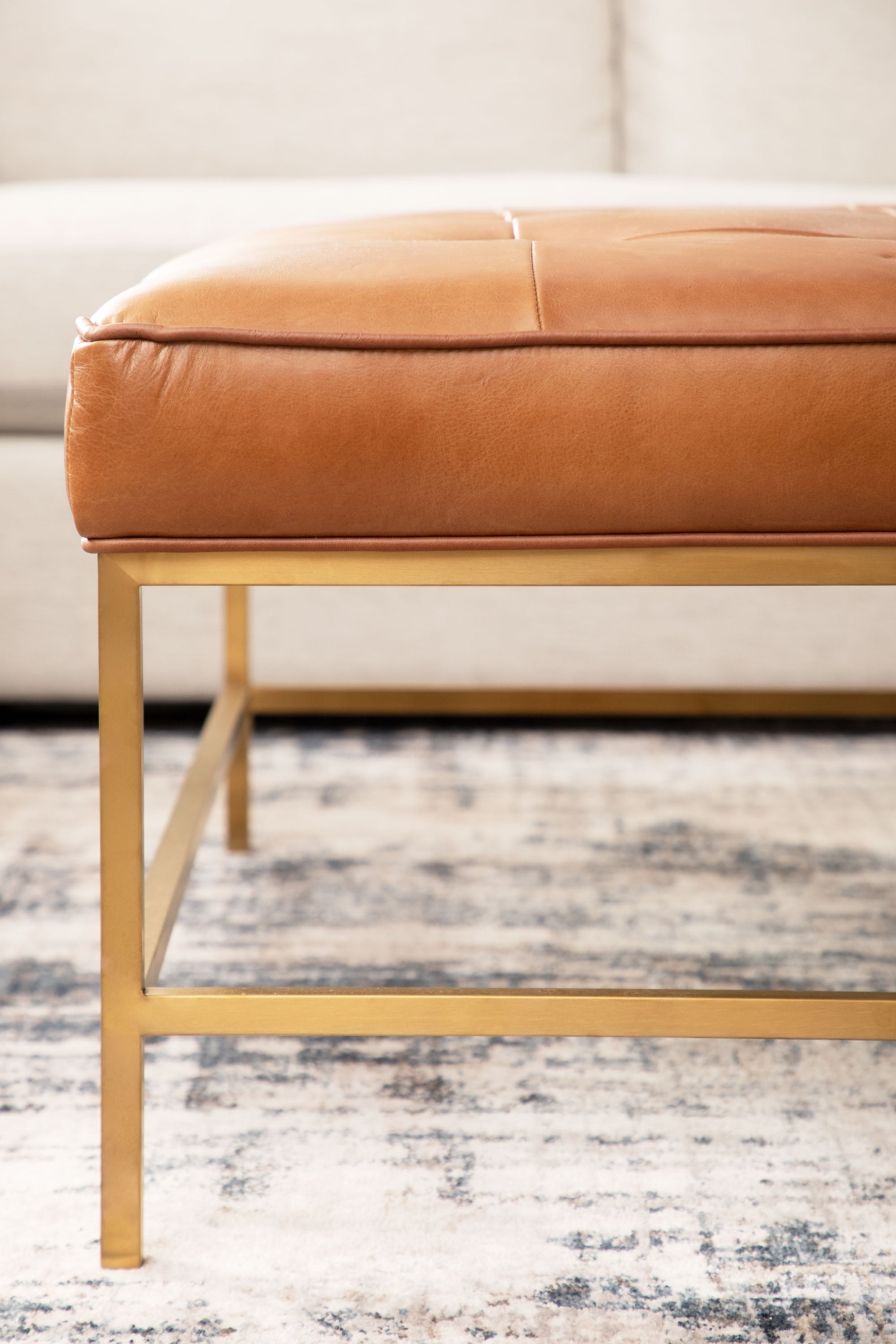 Brule Upholstered Coffee Table, Whiskey Brown Leather