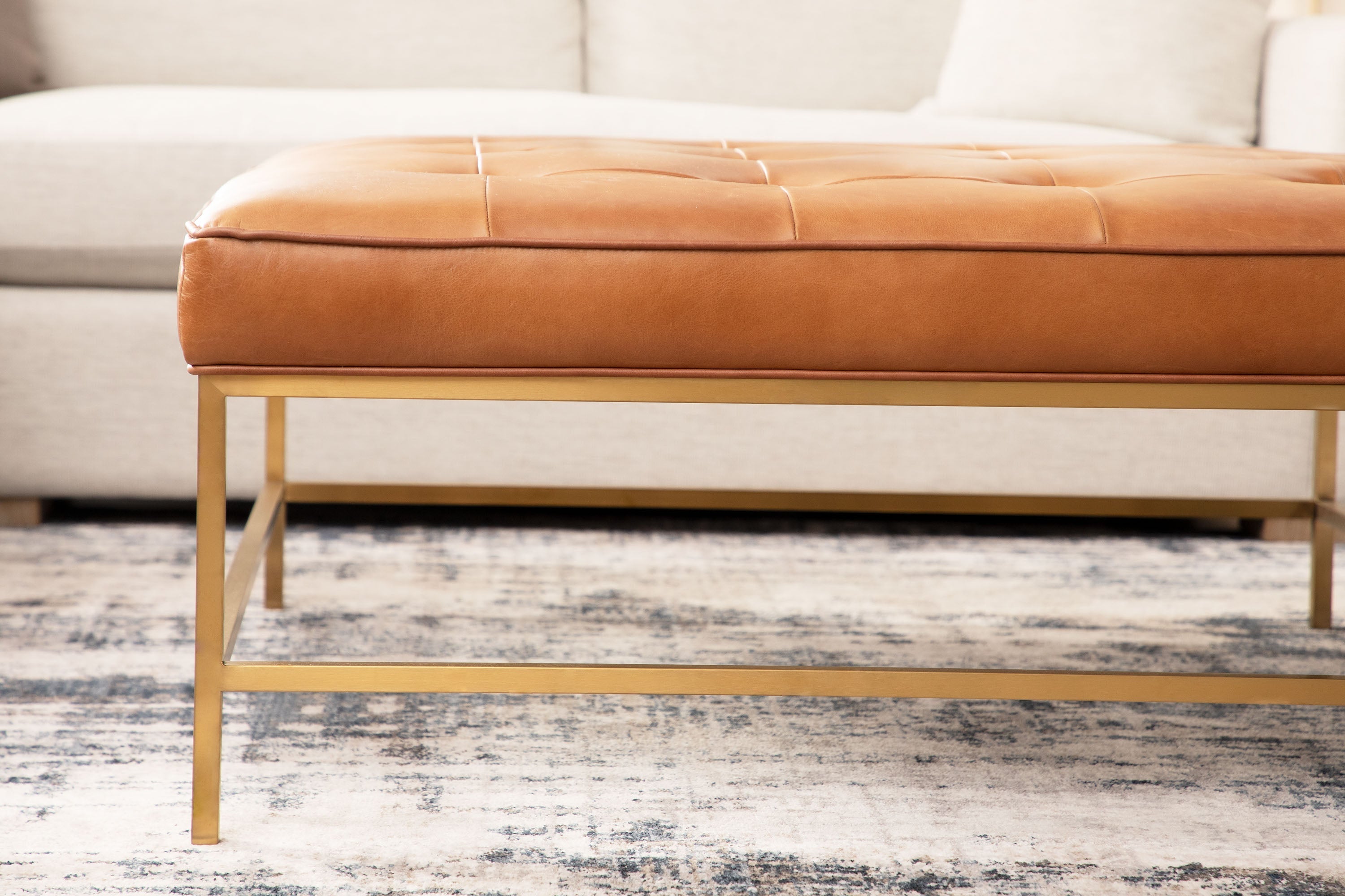Brule Upholstered Coffee Table, Whiskey Brown Leather