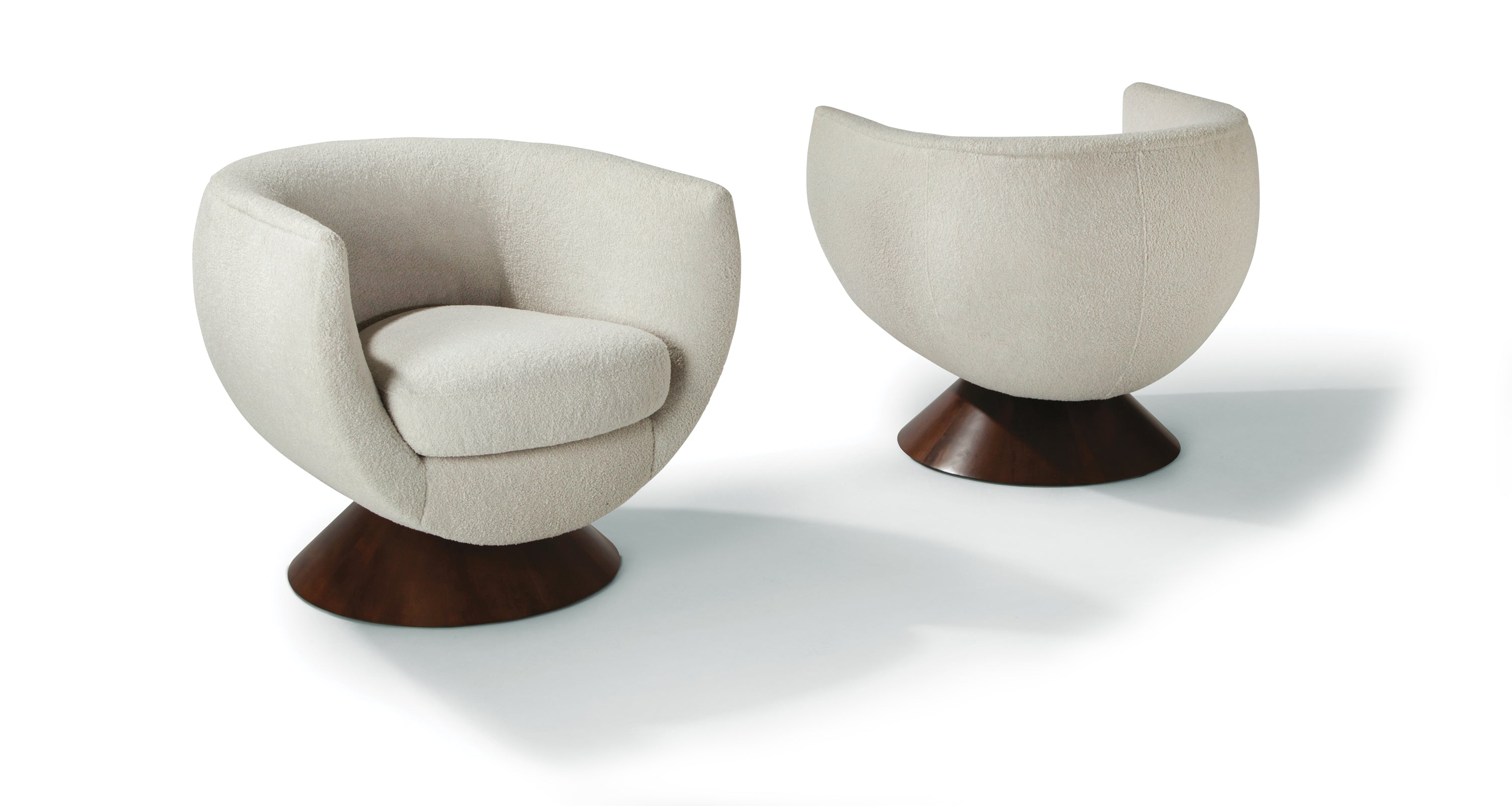 Bubble Swivel Chair In White Fabric With Modern Walnut Base