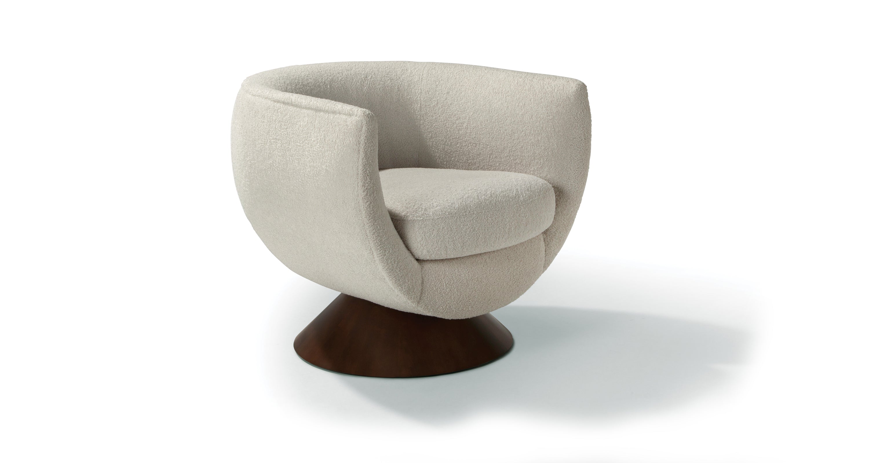 Bubble Swivel Chair In White Fabric With Modern Walnut Base