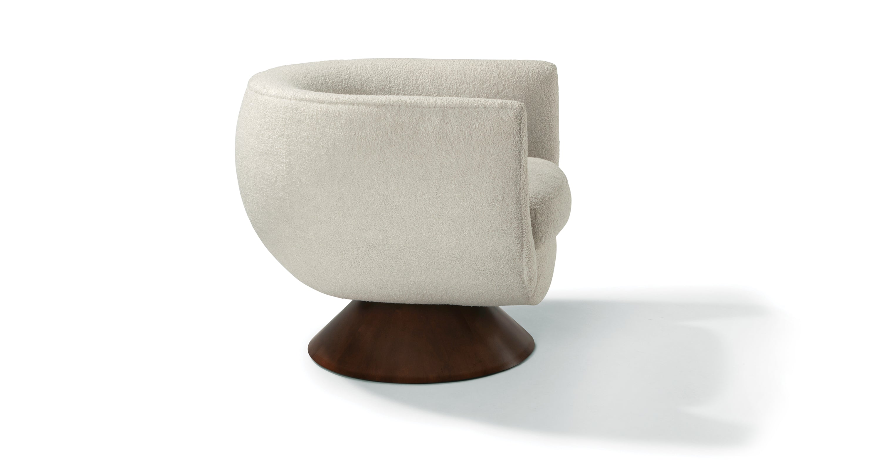 Bubble Swivel Chair In White Fabric With Modern Walnut Base