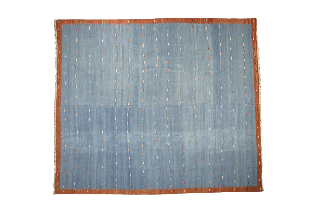 Vintage Dhurrie Rug In Light Blue With Geometric Patterns