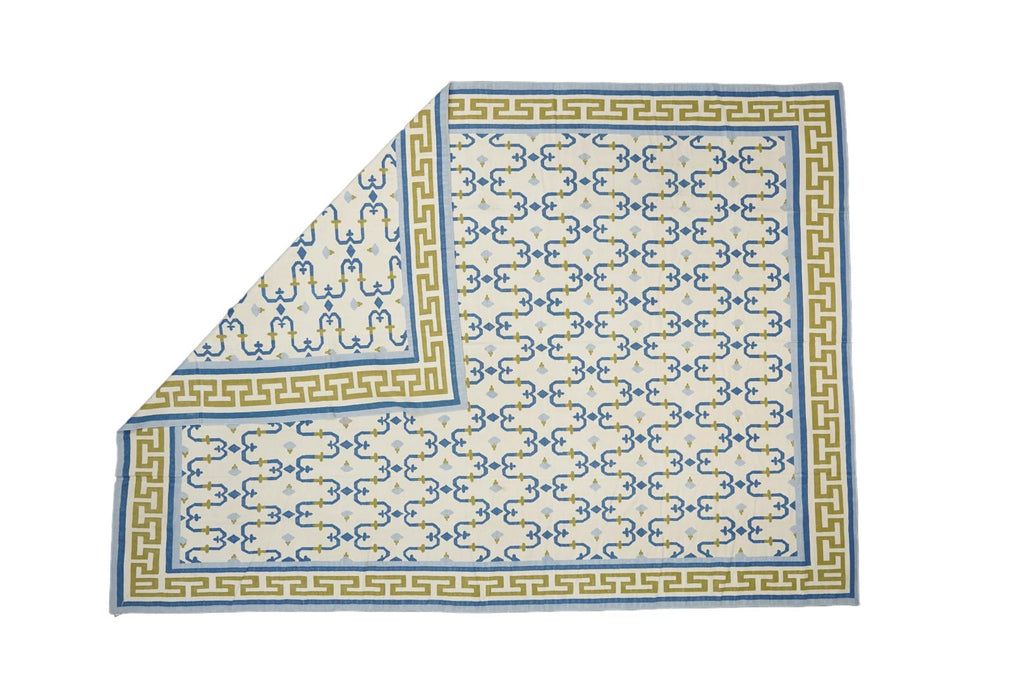 Vintage Dhurrie Rug With Blue And Gold Geometric Pattern