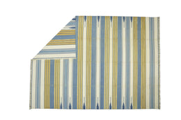 Vintage Dhurrie Rug With Blue Cream And Gold Geometric Stripes