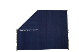 Vintage Dhurrie Rug In Indigo Blue Tones With Natural Abrash