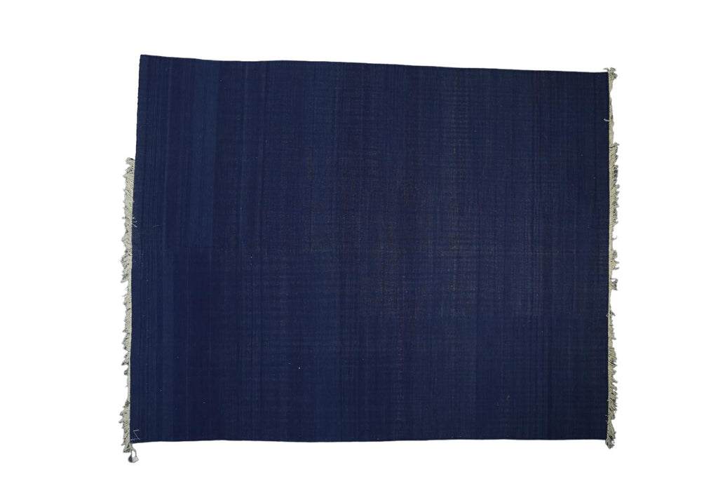 Vintage Dhurrie Rug In Indigo Blue Tones With Natural Abrash