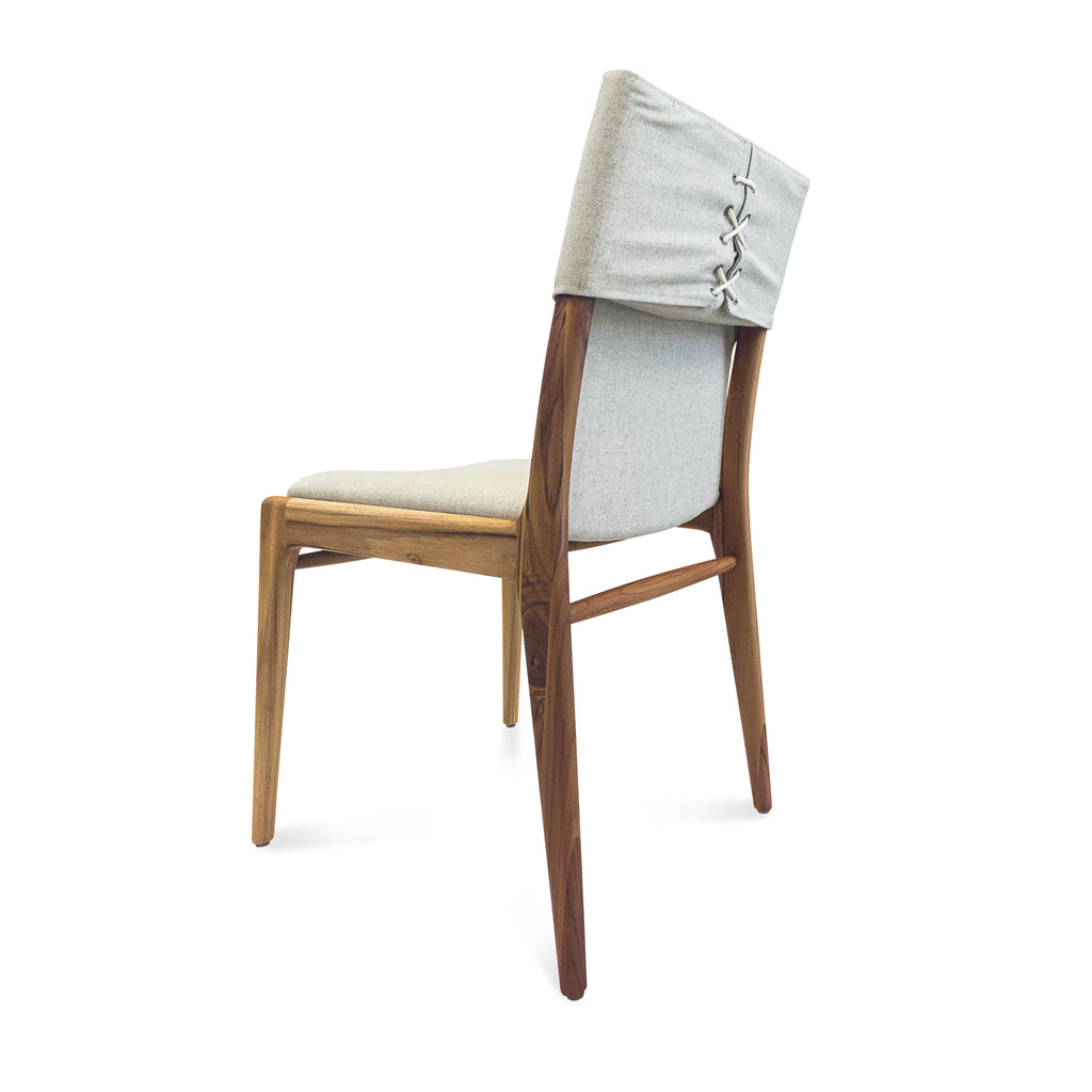 Tress Dining Chair in Linen Fabric and Teak Finish, Set of 2