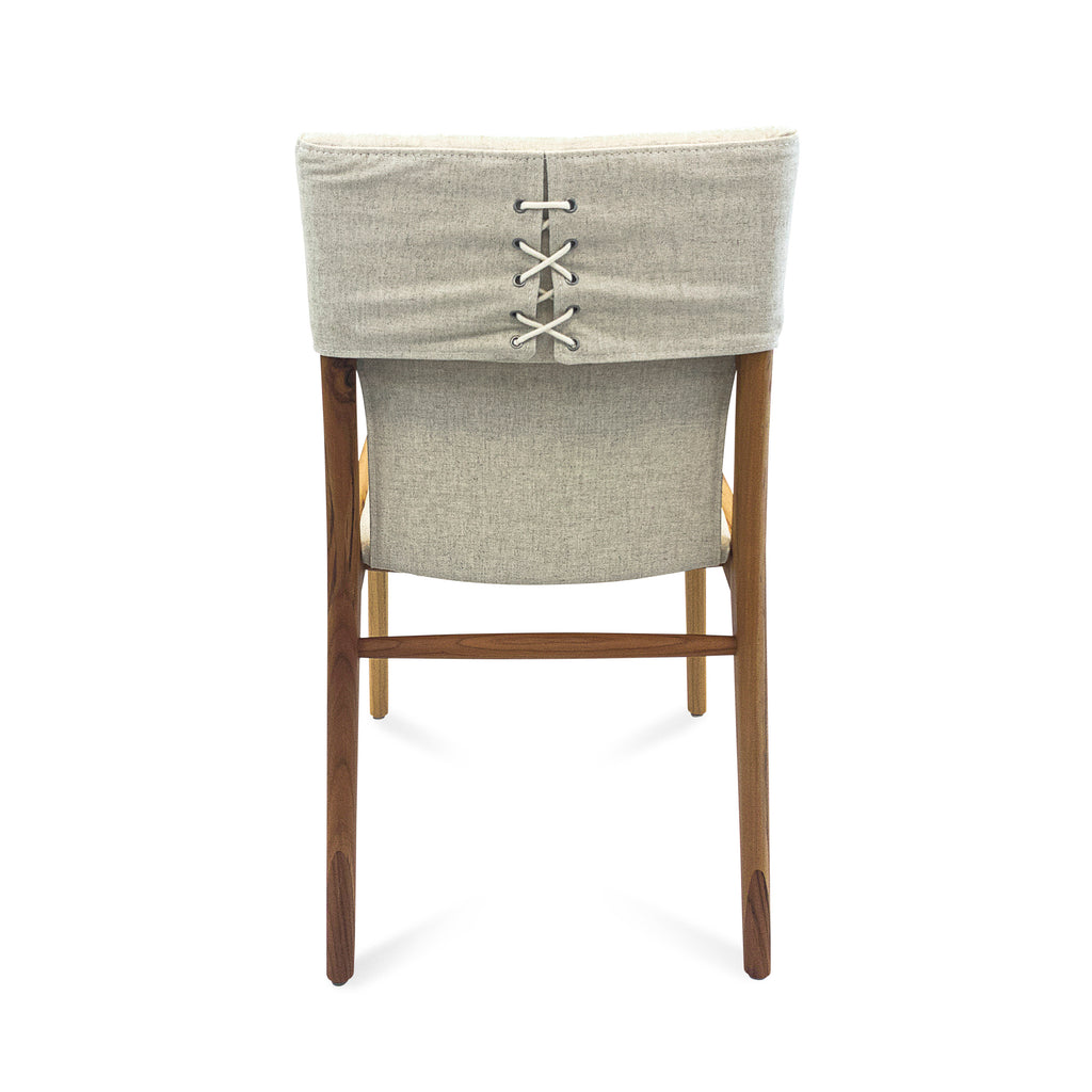 Tress Dining Chair in Linen Fabric and Teak Finish, Set of 2