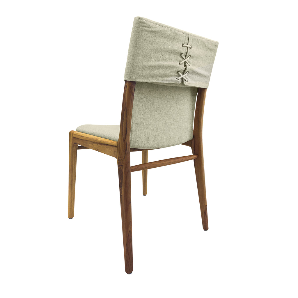 Tress Dining Chair in Linen Fabric and Teak Finish, Set of 2