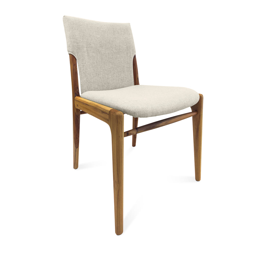 Tress Dining Chair in Linen Fabric and Teak Finish, Set of 2