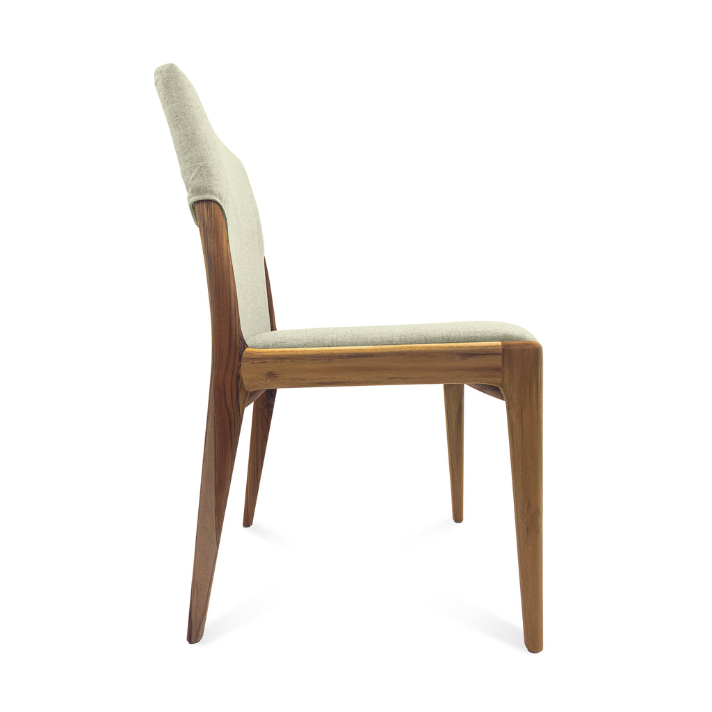 Tress Dining Chair in Linen Fabric and Teak Finish, Set of 2