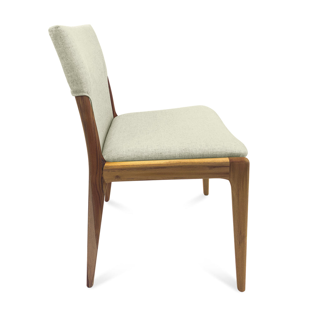 Tress Dining Chair in Linen Fabric and Teak Finish, Set of 2