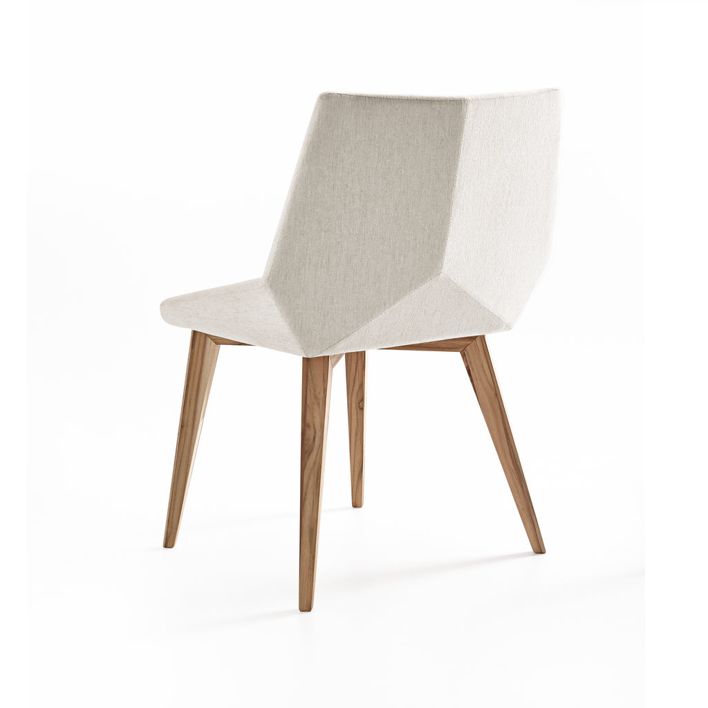 Geometric Cubi Dining Chair with Teak Base and Ivory Fabric Chair Seat