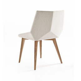 Geometric Cubi Dining Chair with Teak Base and Ivory Fabric Chair Seat