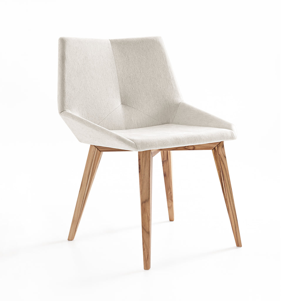 Geometric Cubi Dining Chair with Teak Base and Ivory Fabric Chair Seat