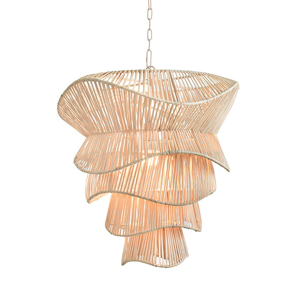 Modern Tiered Organic Pendant, Antique Spun In Bleached Rattan