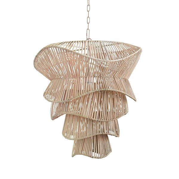 Modern Tiered Organic Pendant, Antique Spun In Bleached Rattan