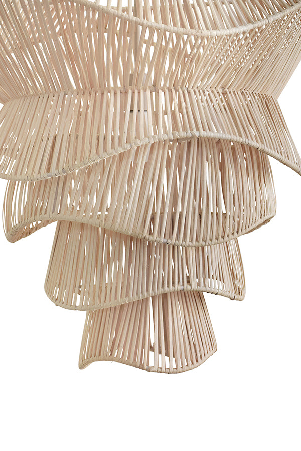 Modern Tiered Organic Pendant, Antique Spun In Bleached Rattan