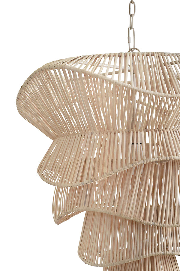 Modern Tiered Organic Pendant, Antique Spun In Bleached Rattan