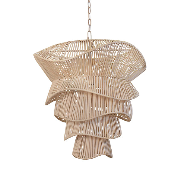 Modern Tiered Organic Pendant, Antique Spun In Bleached Rattan