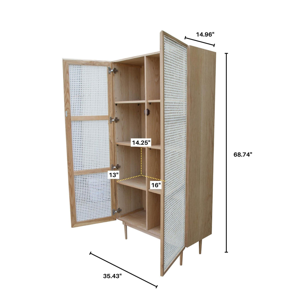 Cane Bookcase With Full Doors - Natural