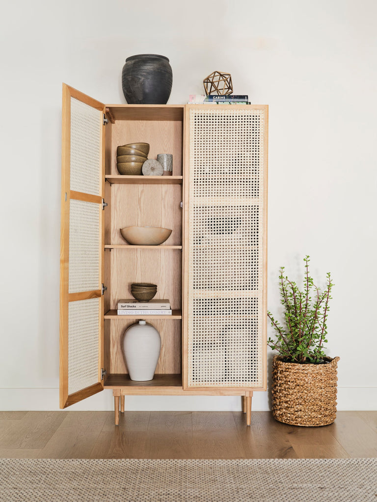 Cane Bookcase With Full Doors - Natural