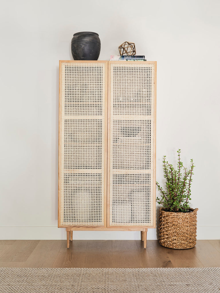 Cane Bookcase With Full Doors - Natural