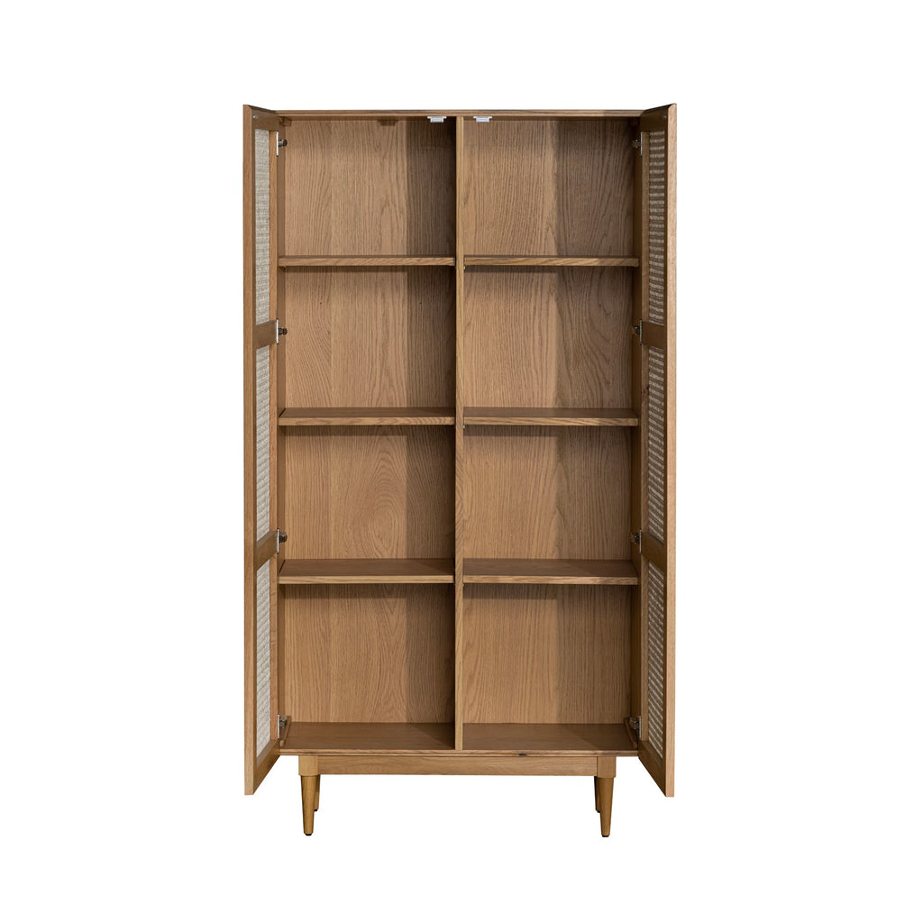 Cane Bookcase With Full Doors - Natural