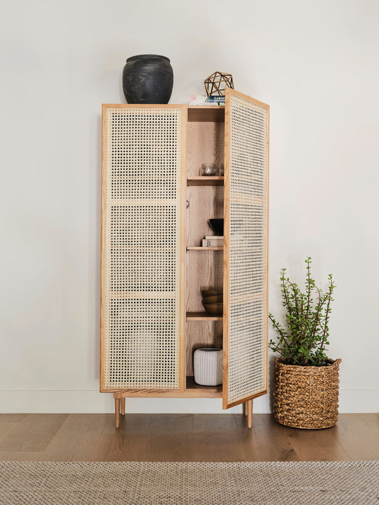 Cane Bookcase With Full Doors - Natural