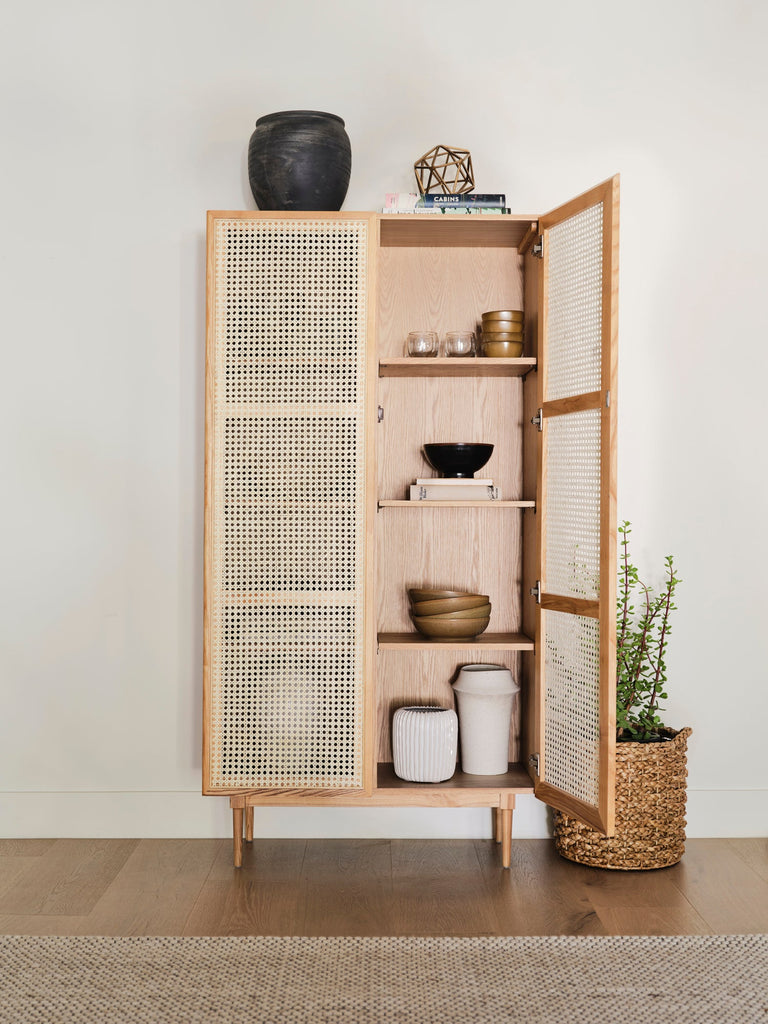 Cane Bookcase With Full Doors - Natural