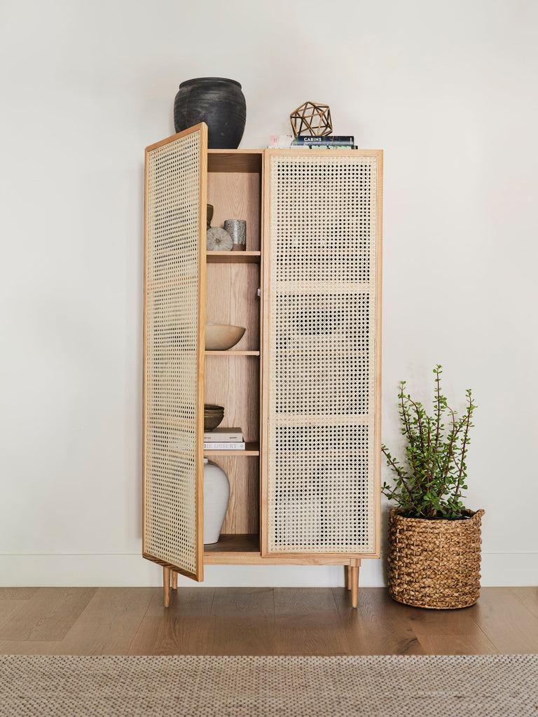 Cane Bookcase With Full Doors - Natural