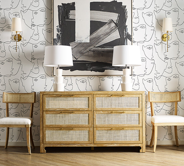 Six Drawer Cane Front Chest With Brass Hardware
