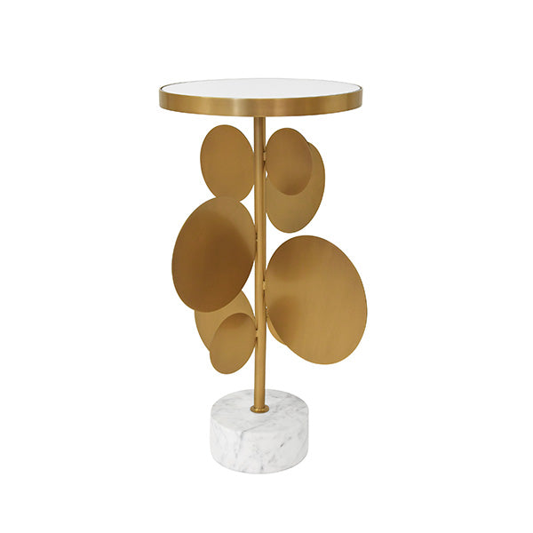 Round Brass Side Table With White Marble Base