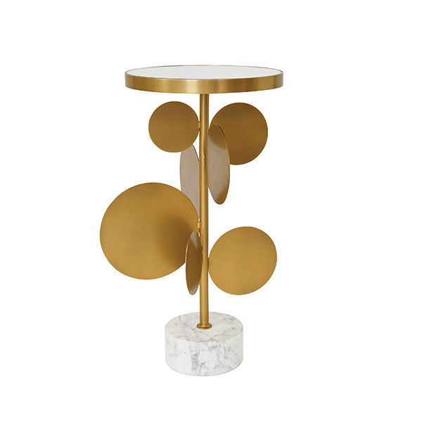 Round Brass Side Table With White Marble Base