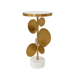 Round Brass Side Table With White Marble Base