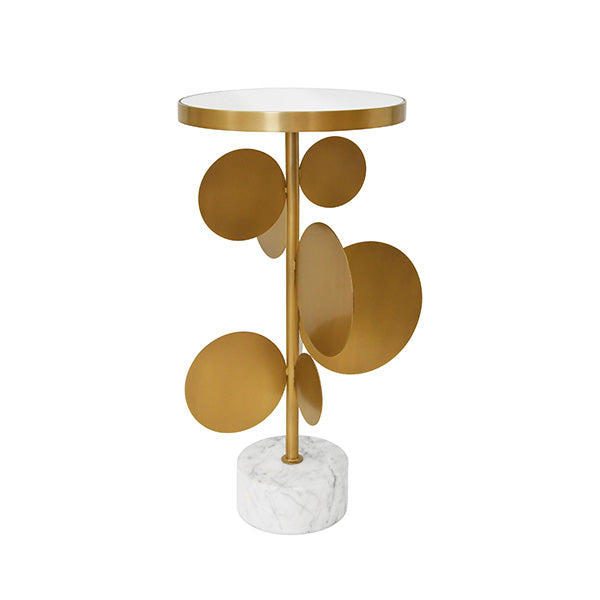 Round Brass Side Table With White Marble Base