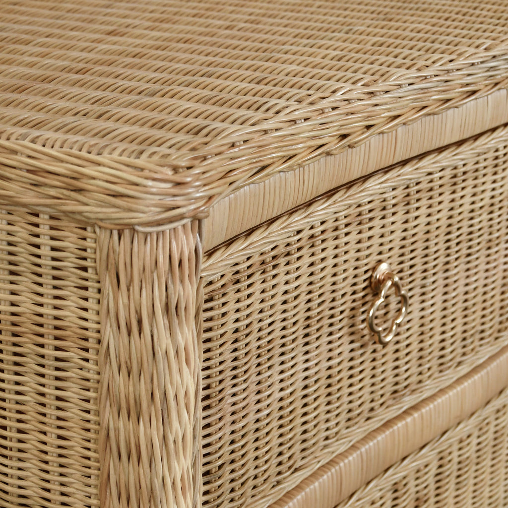 Four Drawer Chest In Woven Rattan With Satin Brass Pulls