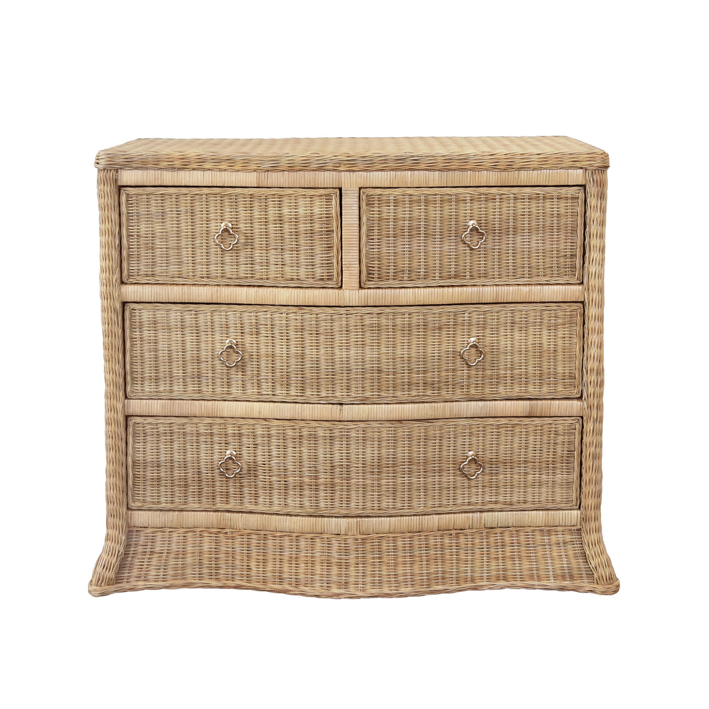 Four Drawer Chest In Woven Rattan With Satin Brass Pulls