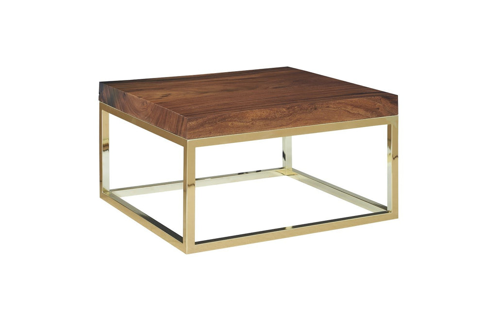 Hayden Coffee Table, Natural, Square, Plated Brass Base