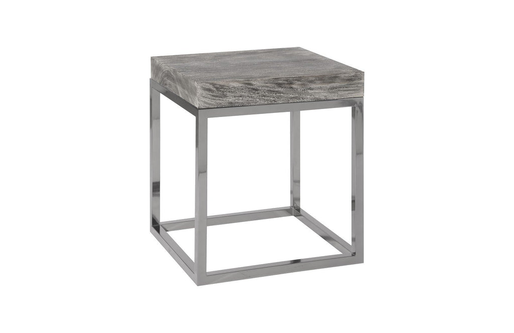 Hayden End Table, Gray Stone Finish, Square, Black Nickel Base