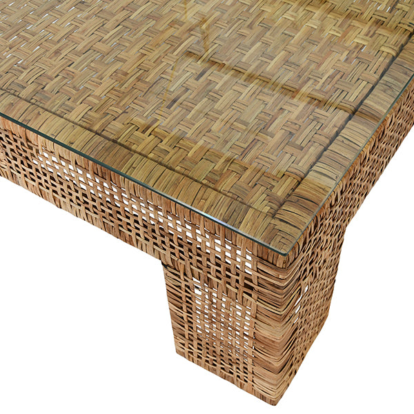 Wide Leg Rattan Coffee Table With Glass Top