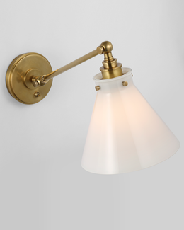 Parkington Single Library Wall Light, Antique Burnished Brass with White Glass Shade