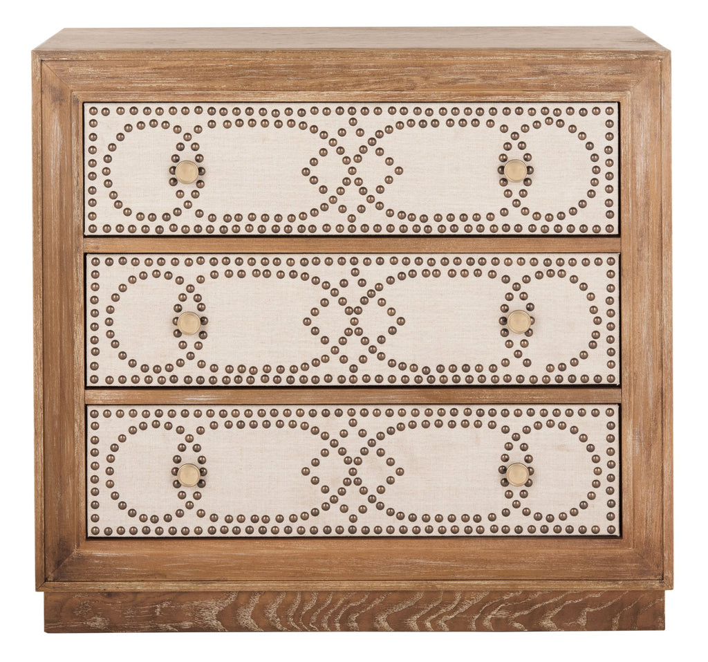 Kenta 3 Drawer Chest, Rustic Oak / Beige Linen