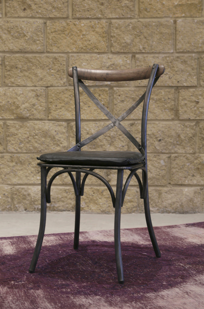 Metal Crossback Chair with Black Seat Cushion - Set Of 2