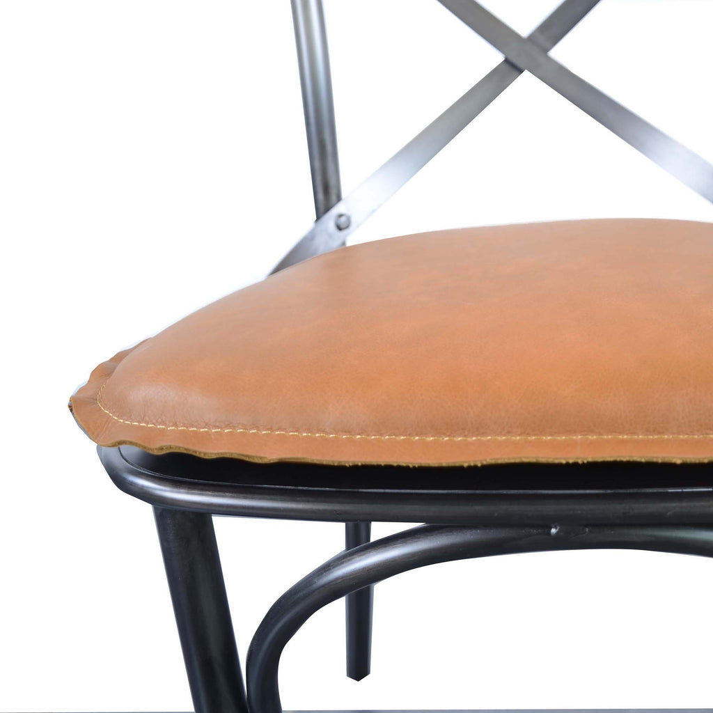 Metal Crossback Chair with Cognac Seat Cushion - Set Of 2