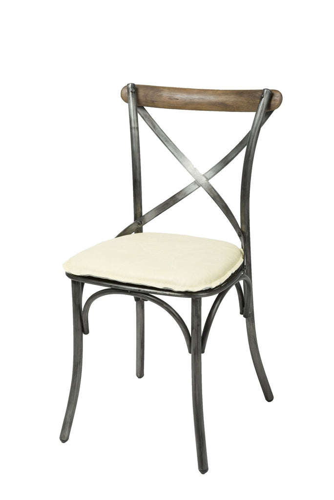 Metal Crossback Chair with White Ivory Seat Cushion - Set of 2