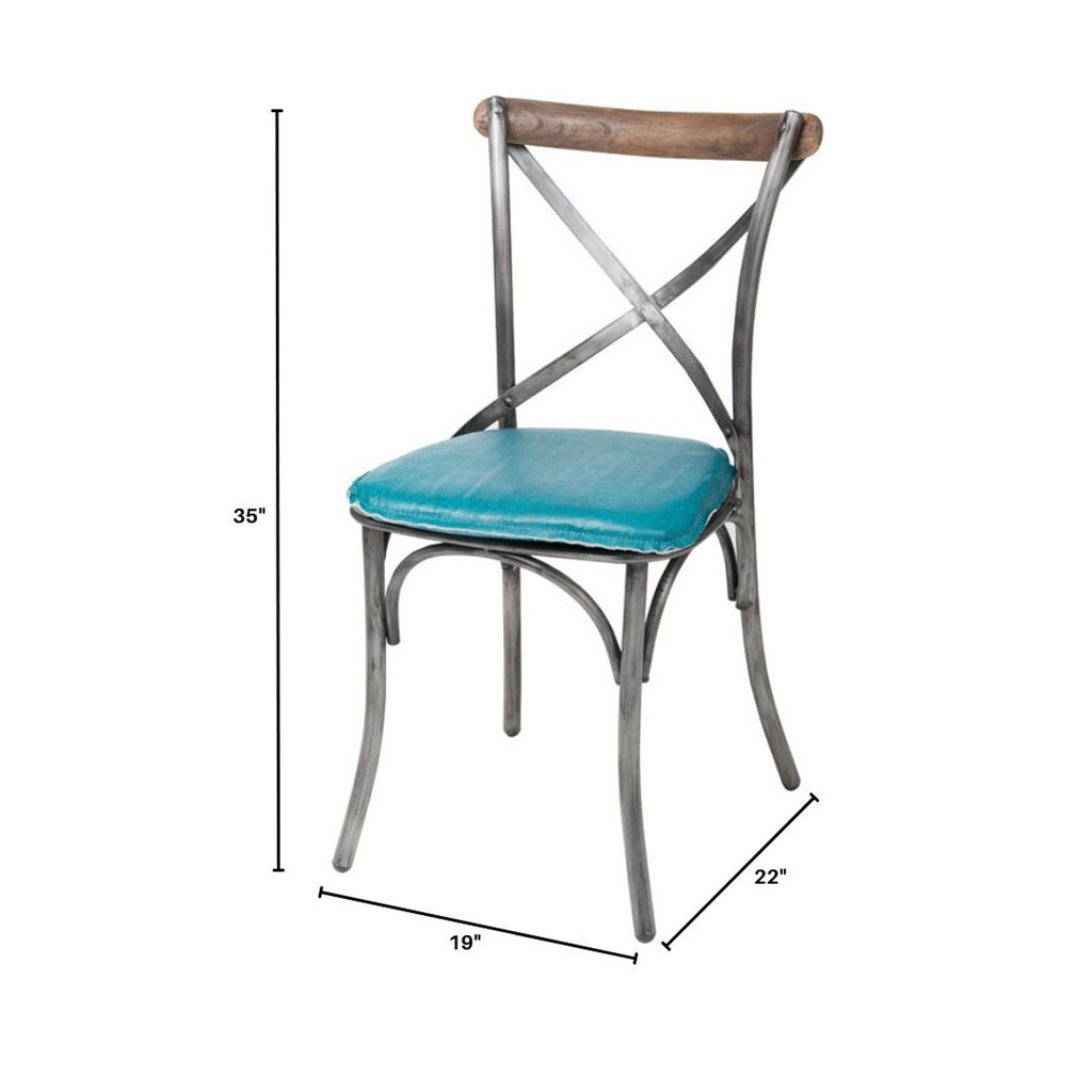 Metal Crossback Chair with Peacock Blue Seat Cushion - Set of 2