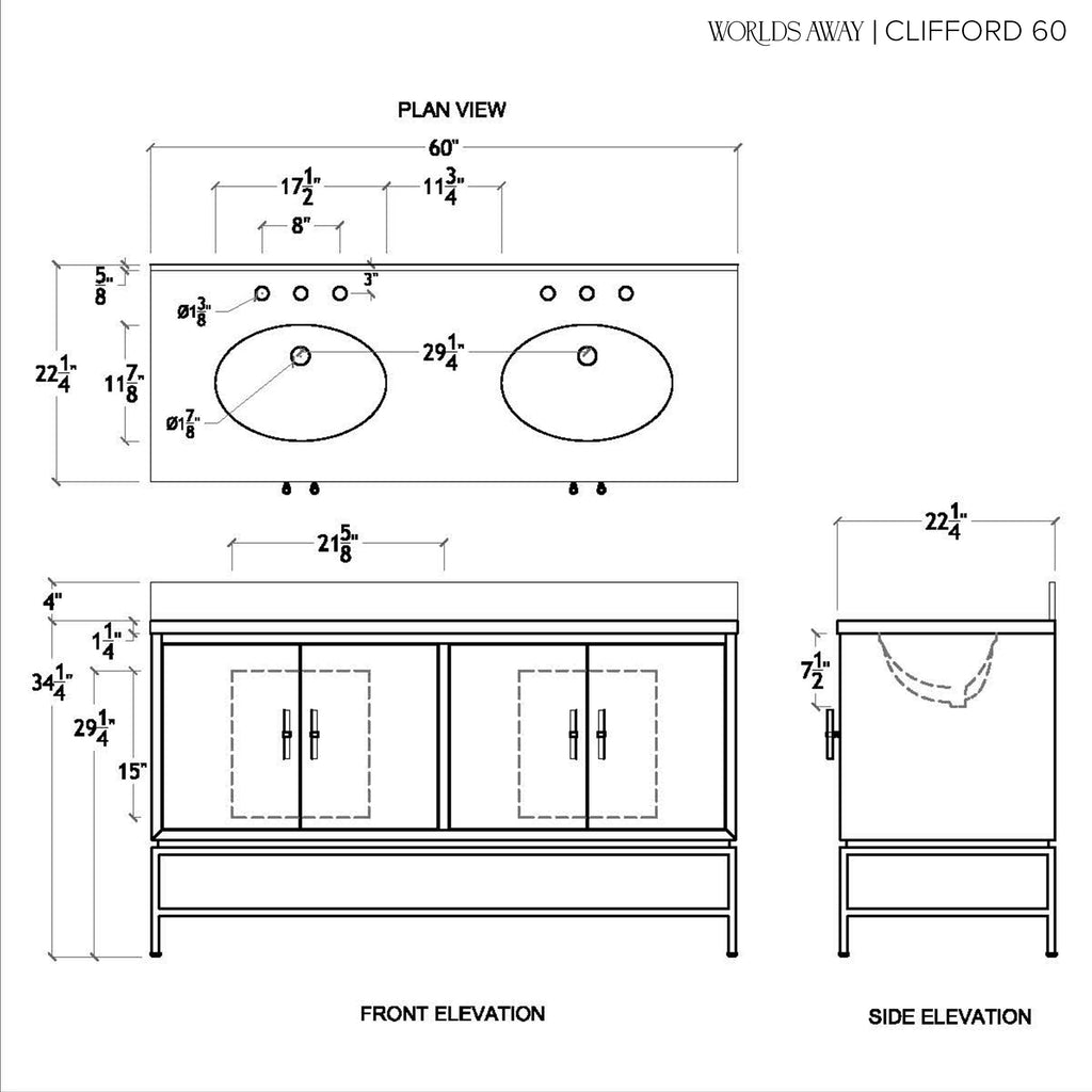 Bath Vanity In Matte Dark Burl Wood - 60" Wide