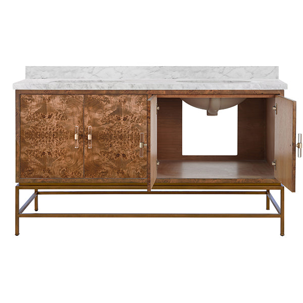 Bath Vanity In Matte Dark Burl Wood - 60" Wide