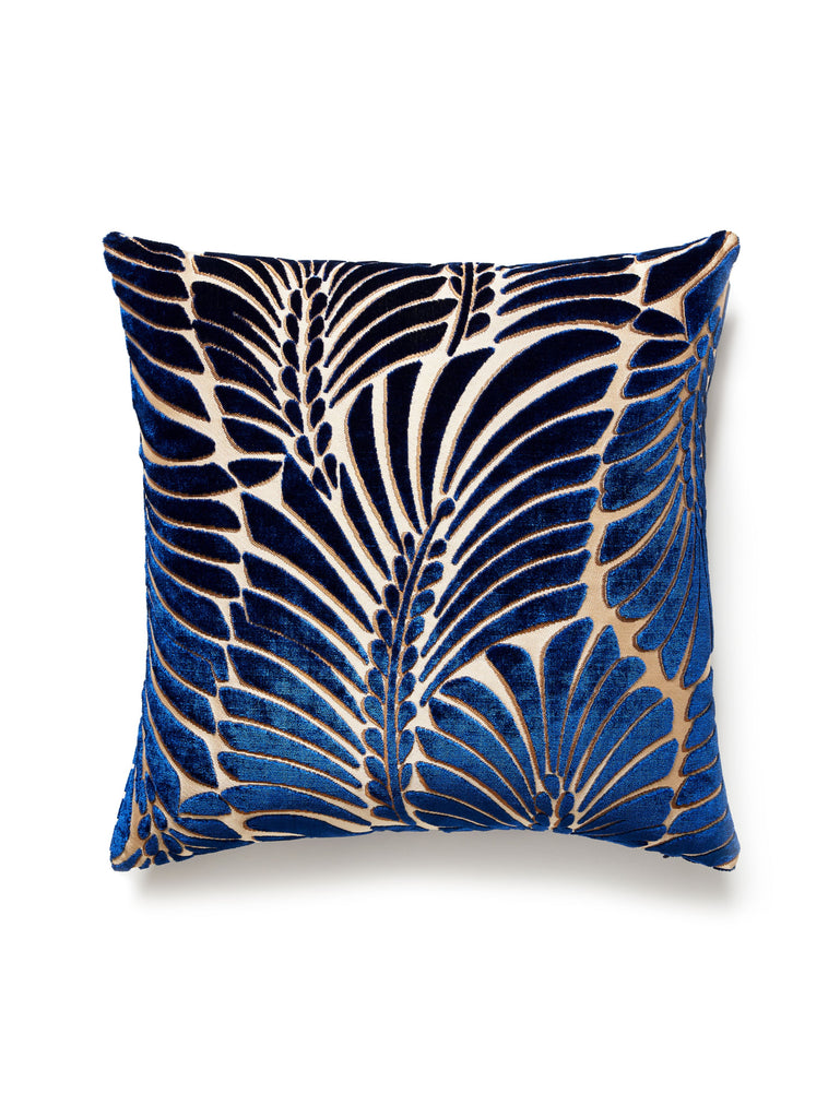 Plumes Silk Velvet Pillow - 22 X 22 - Sapphire